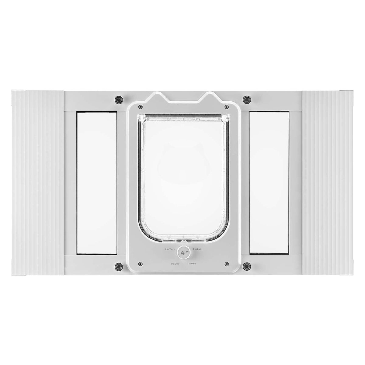 Cat Door for Window, Adjustable to Fit Window Width 23"-28", 4 Secure Lock Modes, Aluminum Frame and High-Transparency Glass, Magnetic Closure, Weatherproof Quick-Fit Pet Door for Cats, White