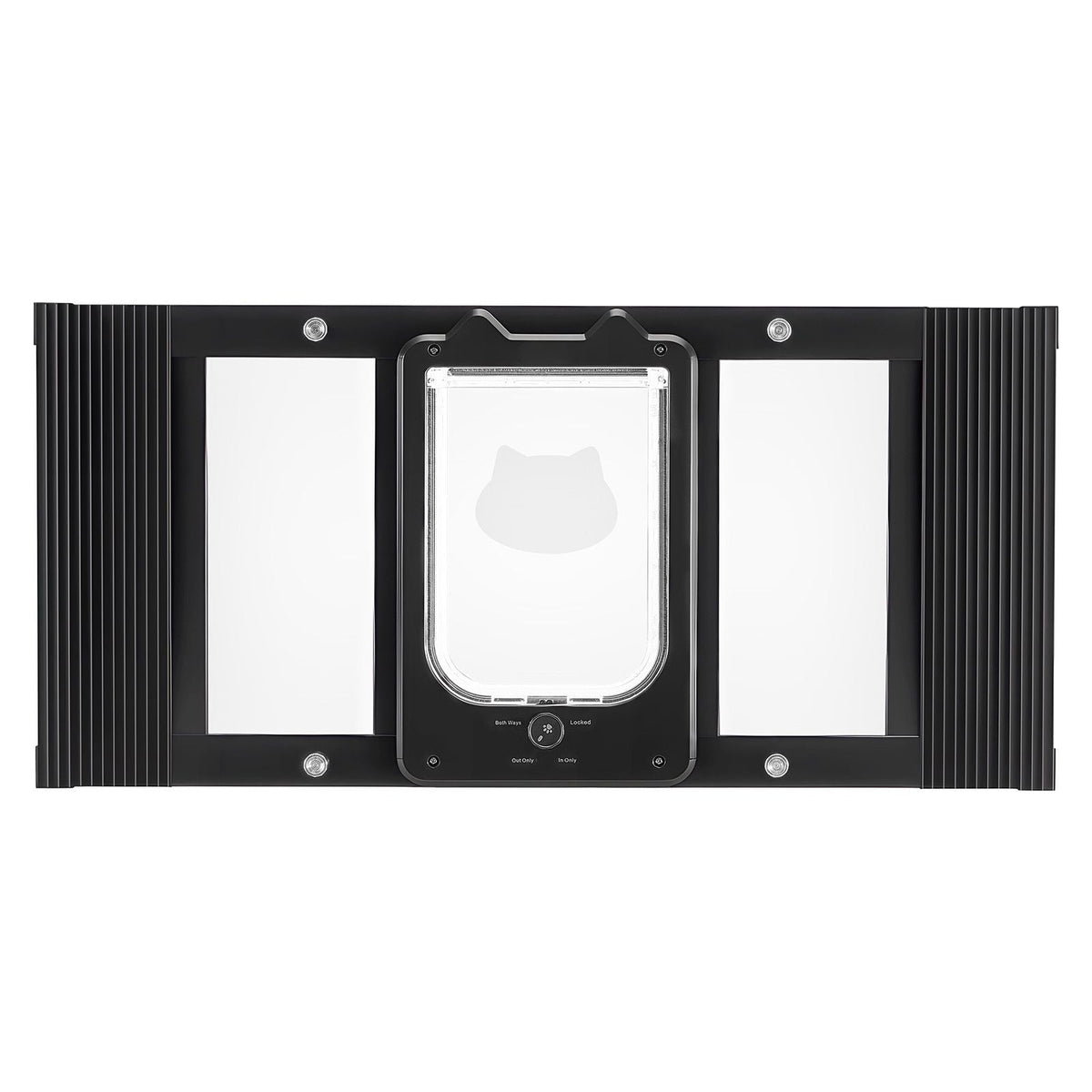 Cat Door for Window, Adjustable to Fit Window Width 27"-32", 4 Secure Lock Modes, Aluminum Frame and High-Transparency Glass, Magnetic Closure, Weatherproof Quick-Fit Pet Door for Cats, Black