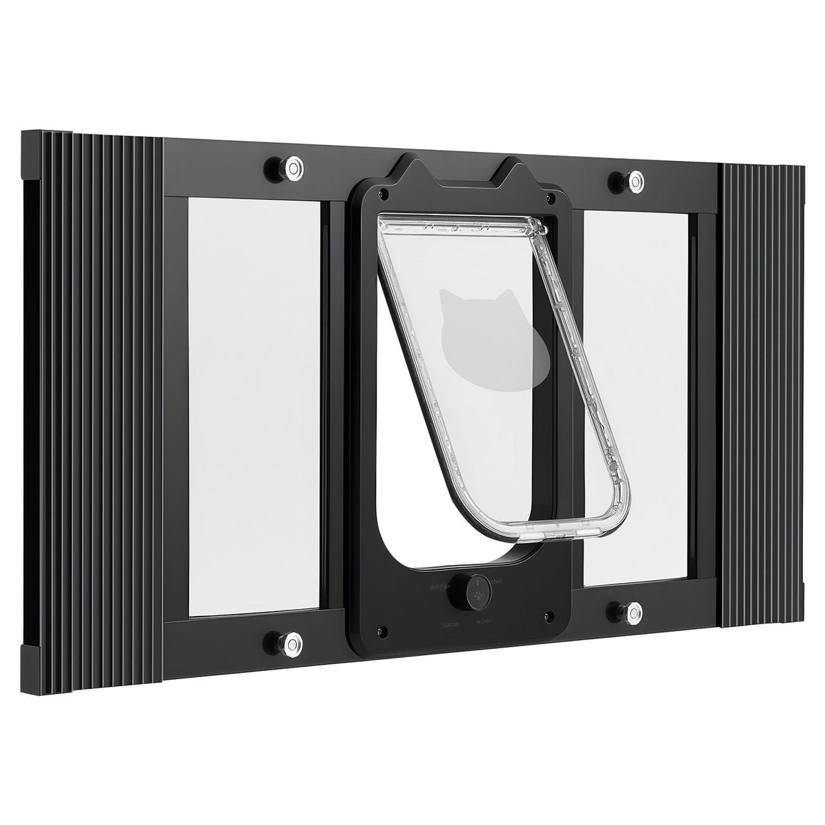 Cat Door for Window, Adjustable to Fit Window Width 27"-32", 4 Secure Lock Modes, Aluminum Frame and High-Transparency Glass, Magnetic Closure, Weatherproof Quick-Fit Pet Door for Cats, Black