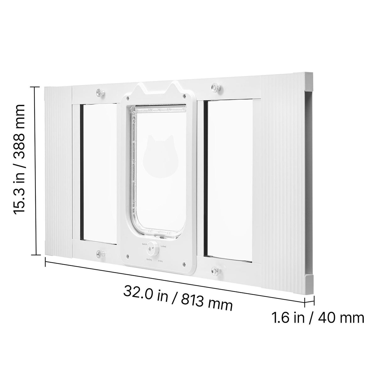 Cat Door for Window, Adjustable to Fit Window Width 27"-32", 4 Secure Lock Modes, Aluminum Frame and High-Transparency Glass, Magnetic Closure, Weatherproof Quick-Fit Pet Door for Cats, White