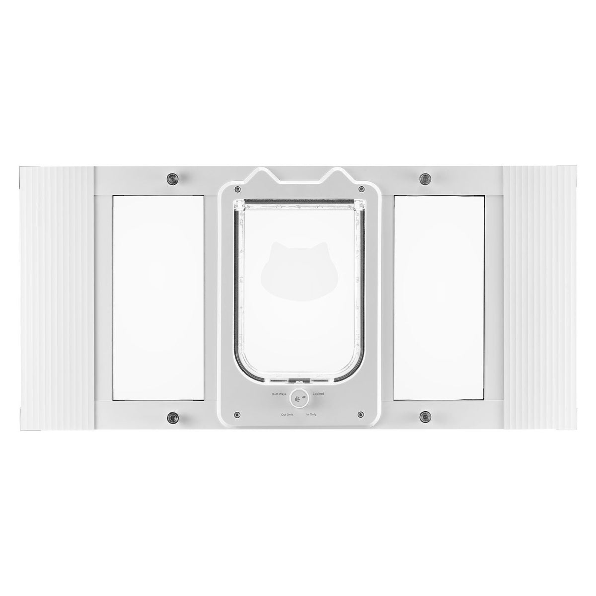 Cat Door for Window, Adjustable to Fit Window Width 27"-32", 4 Secure Lock Modes, Aluminum Frame and High-Transparency Glass, Magnetic Closure, Weatherproof Quick-Fit Pet Door for Cats, White