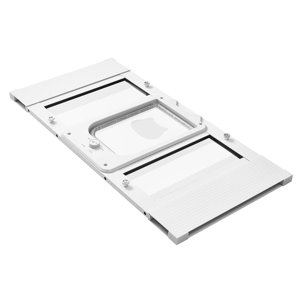 Cat Door for Window, Adjustable to Fit Window Width 27"-32", 4 Secure Lock Modes, Aluminum Frame and High-Transparency Glass, Magnetic Closure, Weatherproof Quick-Fit Pet Door for Cats, White