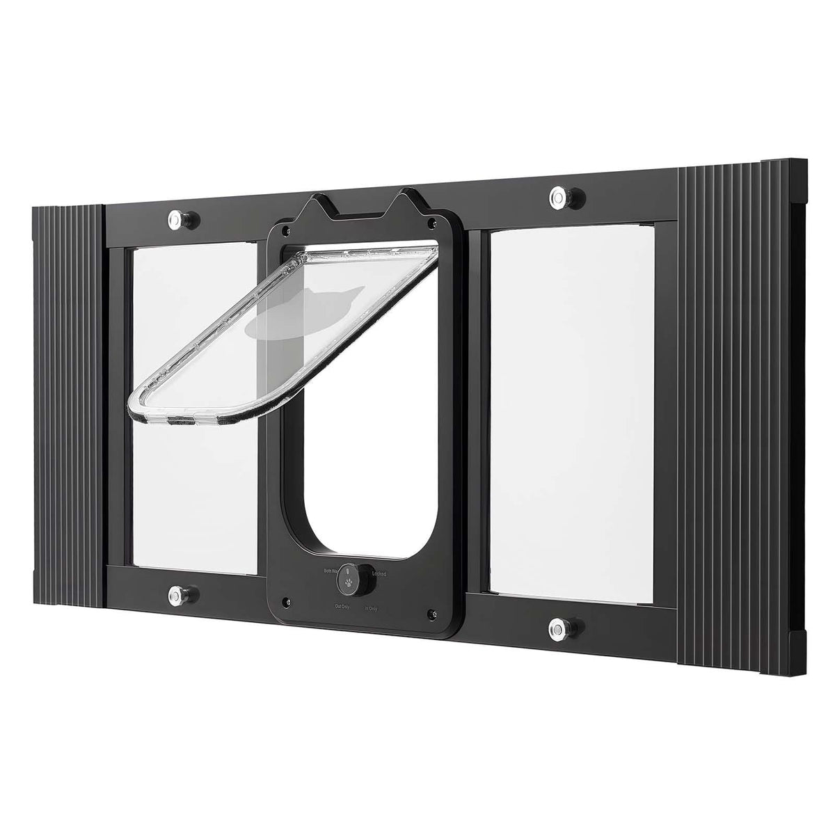 Cat Door for Window, Adjustable to Fit Window Width 31"-36", 4 Secure Lock Modes, Aluminum Frame and High-Transparency Glass, Magnetic Closure, Weatherproof Quick-Fit Pet Door for Cats, Black