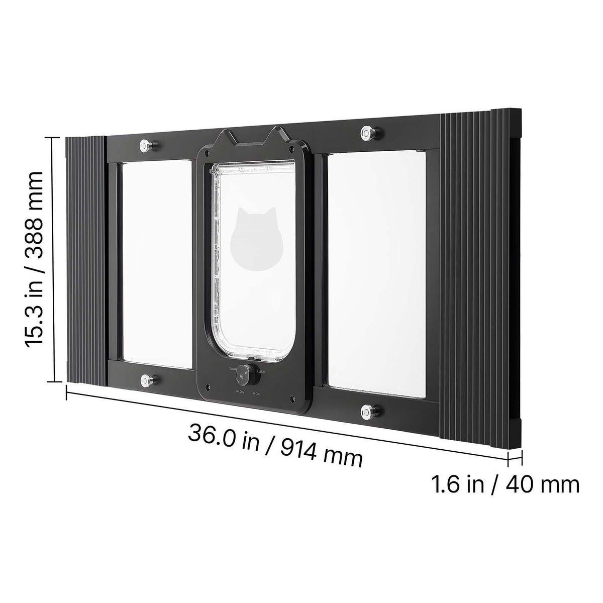 Cat Door for Window, Adjustable to Fit Window Width 31"-36", 4 Secure Lock Modes, Aluminum Frame and High-Transparency Glass, Magnetic Closure, Weatherproof Quick-Fit Pet Door for Cats, Black