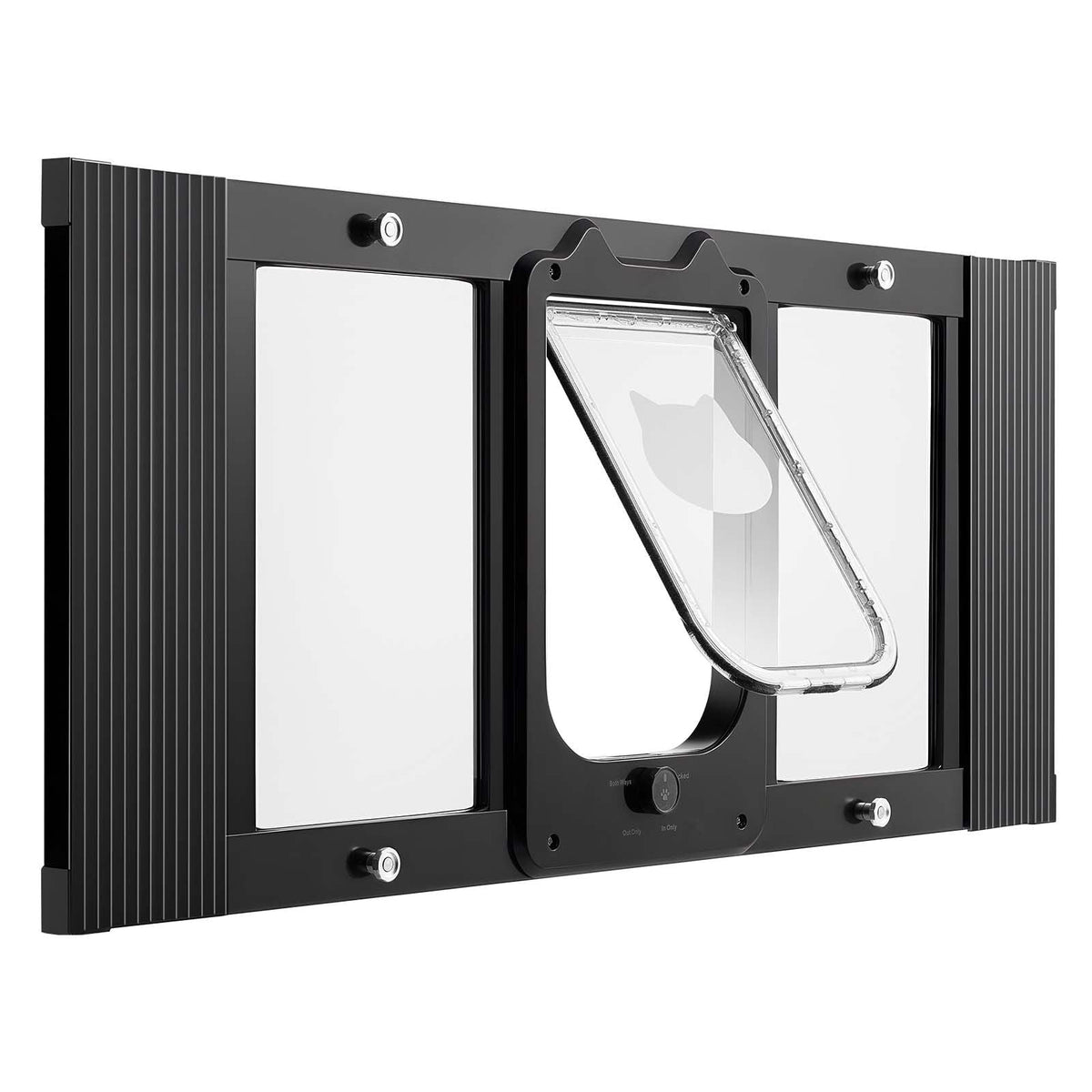 Cat Door for Window, Adjustable to Fit Window Width 31"-36", 4 Secure Lock Modes, Aluminum Frame and High-Transparency Glass, Magnetic Closure, Weatherproof Quick-Fit Pet Door for Cats, Black