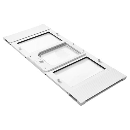 Cat Door for Window, Adjustable to Fit Window Width 31"-36", 4 Secure Lock Modes, Aluminum Frame and High-Transparency Glass, Magnetic Closure, Weatherproof Quick-Fit Pet Door for Cats, White
