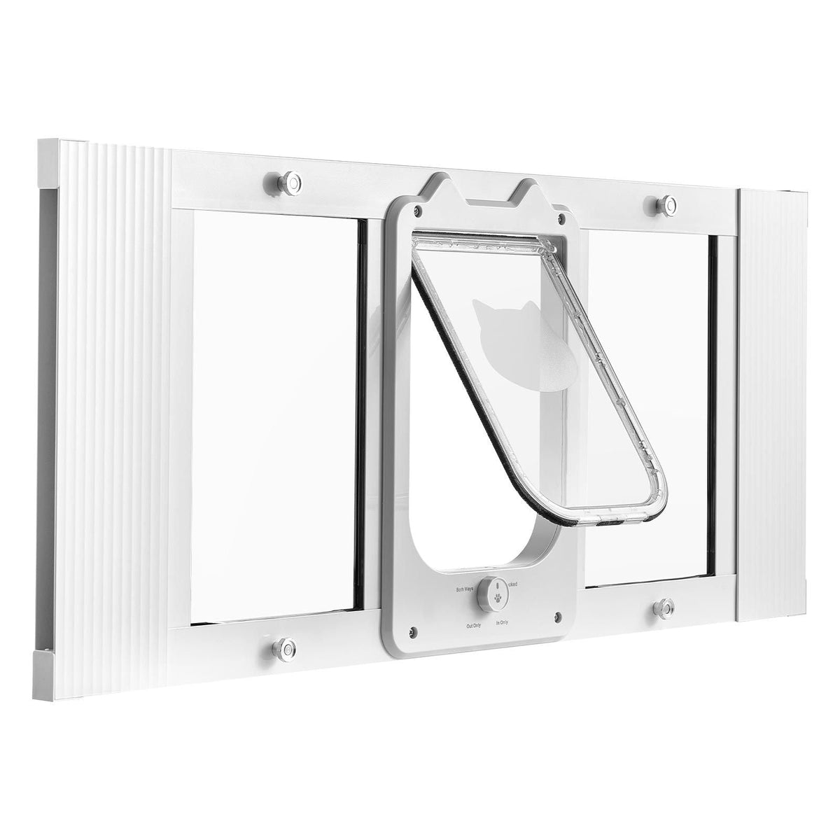 Cat Door for Window, Adjustable to Fit Window Width 31"-36", 4 Secure Lock Modes, Aluminum Frame and High-Transparency Glass, Magnetic Closure, Weatherproof Quick-Fit Pet Door for Cats, White
