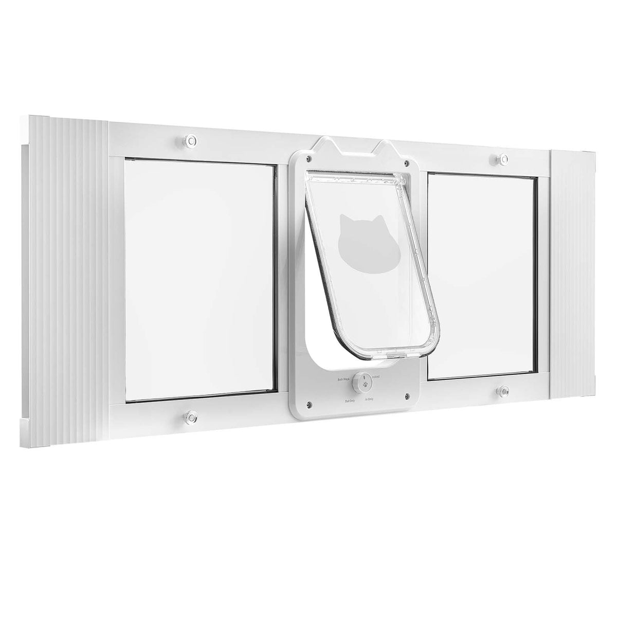 Cat Door for Window, Adjustable to Fit Window Width 35"-40", 4 Secure Lock Modes, Aluminum Frame and High-Transparency Glass, Magnetic Closure, Weatherproof Quick-Fit Pet Door for Cats, White