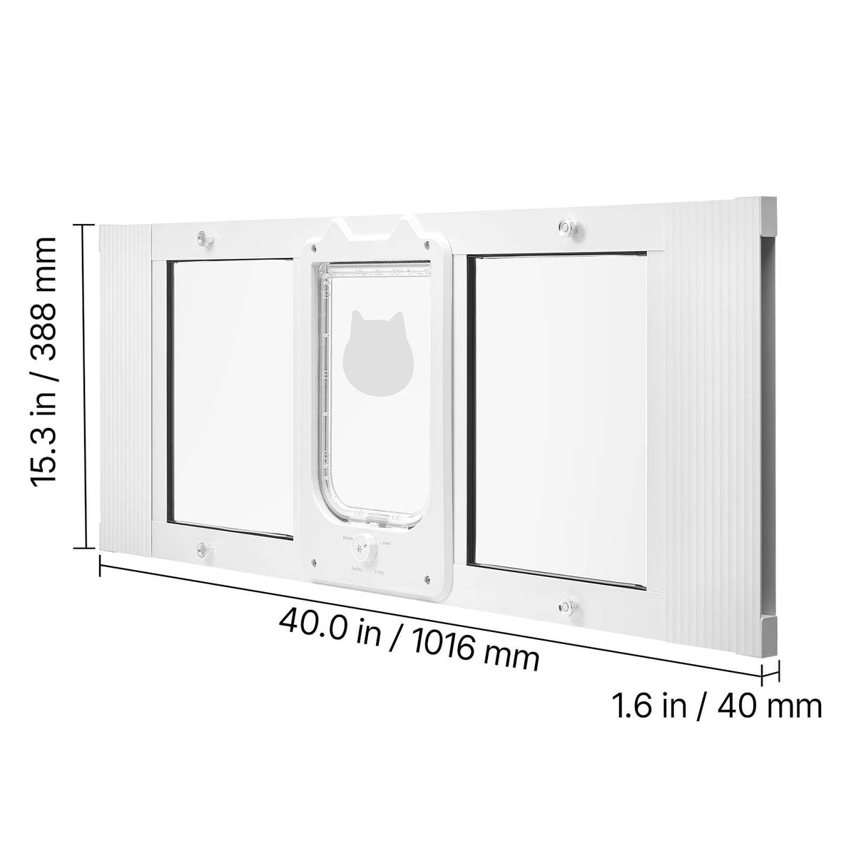Cat Door for Window, Adjustable to Fit Window Width 35"-40", 4 Secure Lock Modes, Aluminum Frame and High-Transparency Glass, Magnetic Closure, Weatherproof Quick-Fit Pet Door for Cats, White