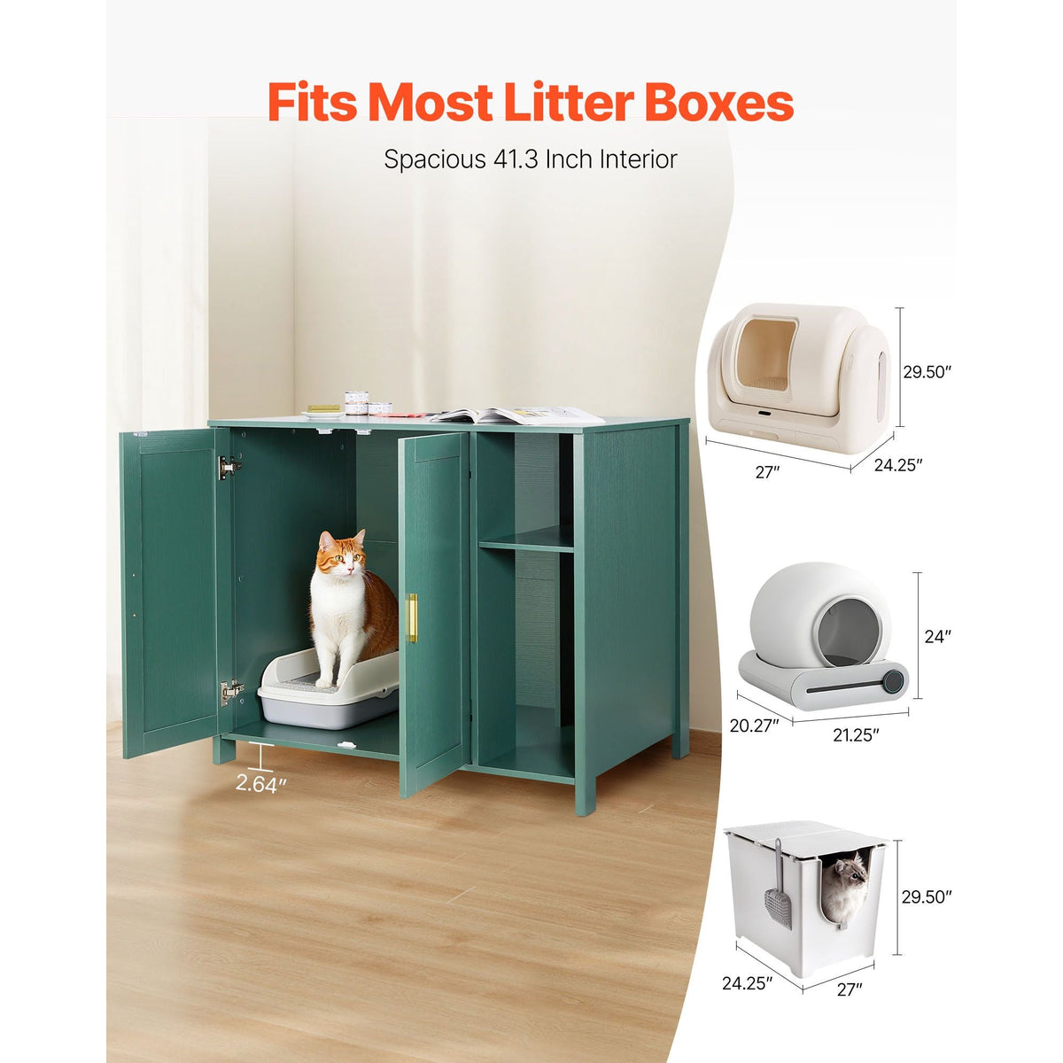 Cat Enclosure, 41.3 in Self Cleaning Litter Box Cabinet, with Drawer & Detachable Divider, Automatic Litterbox Enclosure with Built-in Power Outlet, Fits Most Smart Litterboxes