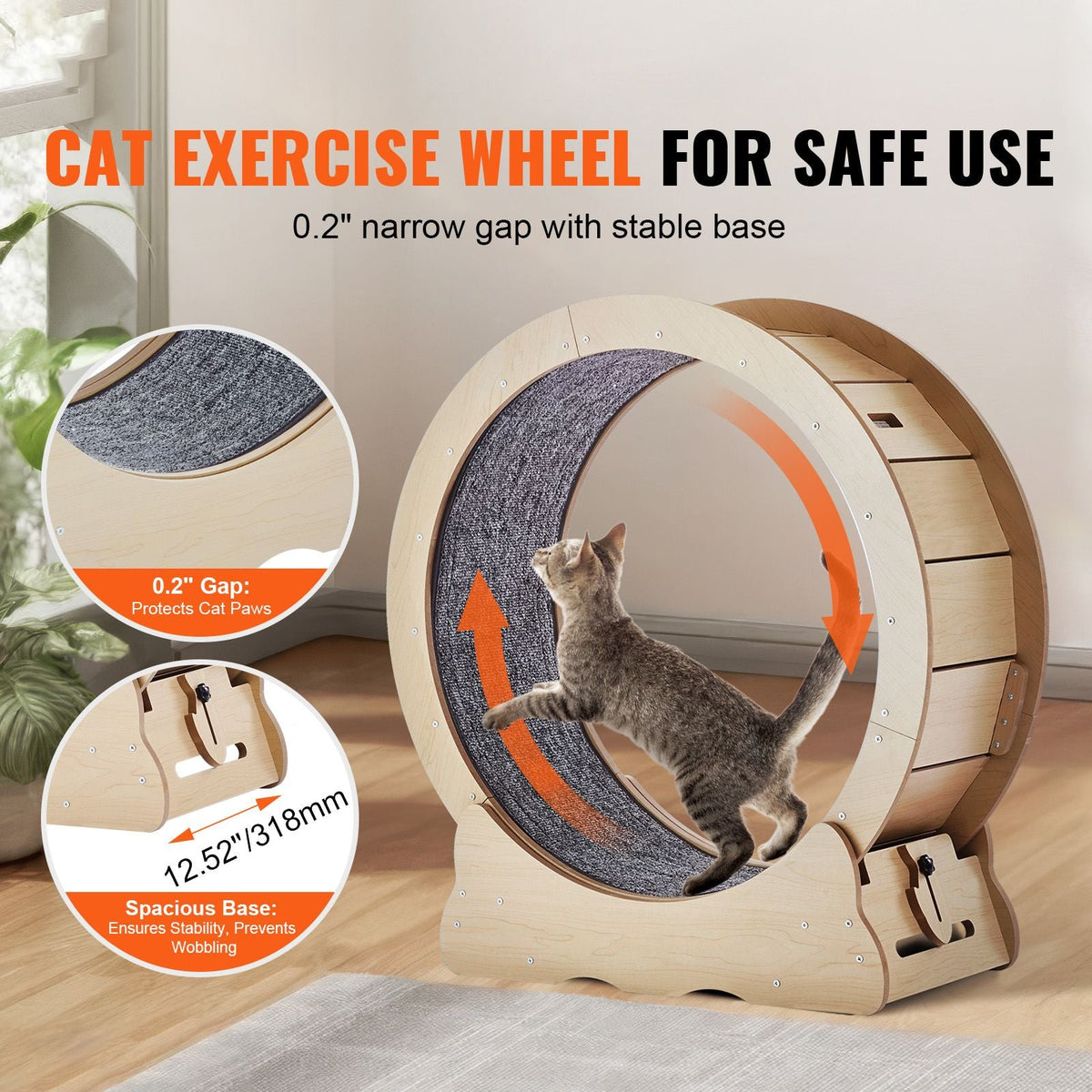 Cat Exercise Wheel, Large Cat Treadmill Wheel for Indoor Cats, 29.5 inch Cat Running Wheel with Detachable Carpet and Cat Teaser for Running/Walking/Training, Suitable for Most Cats