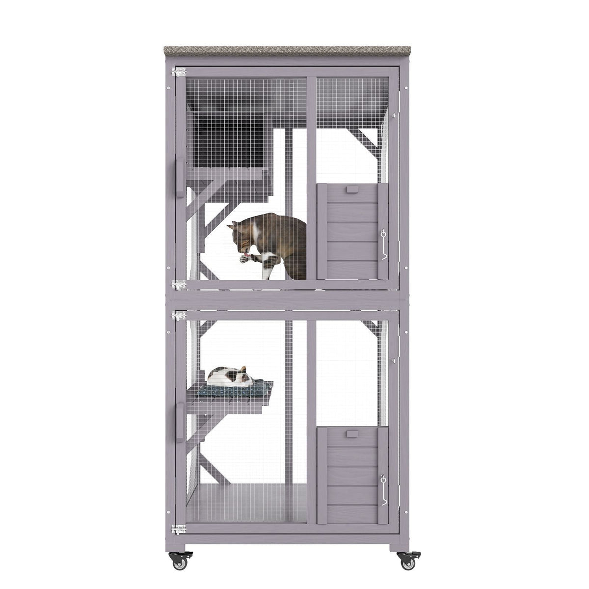 Cat House Outdoor, 3-Tier Large Catio, Cat Enclosure with 360° Rotating Casters, 2 Platforms, A Resting Box and Large Front Door, 29.9 x 34 x 64.1 inch