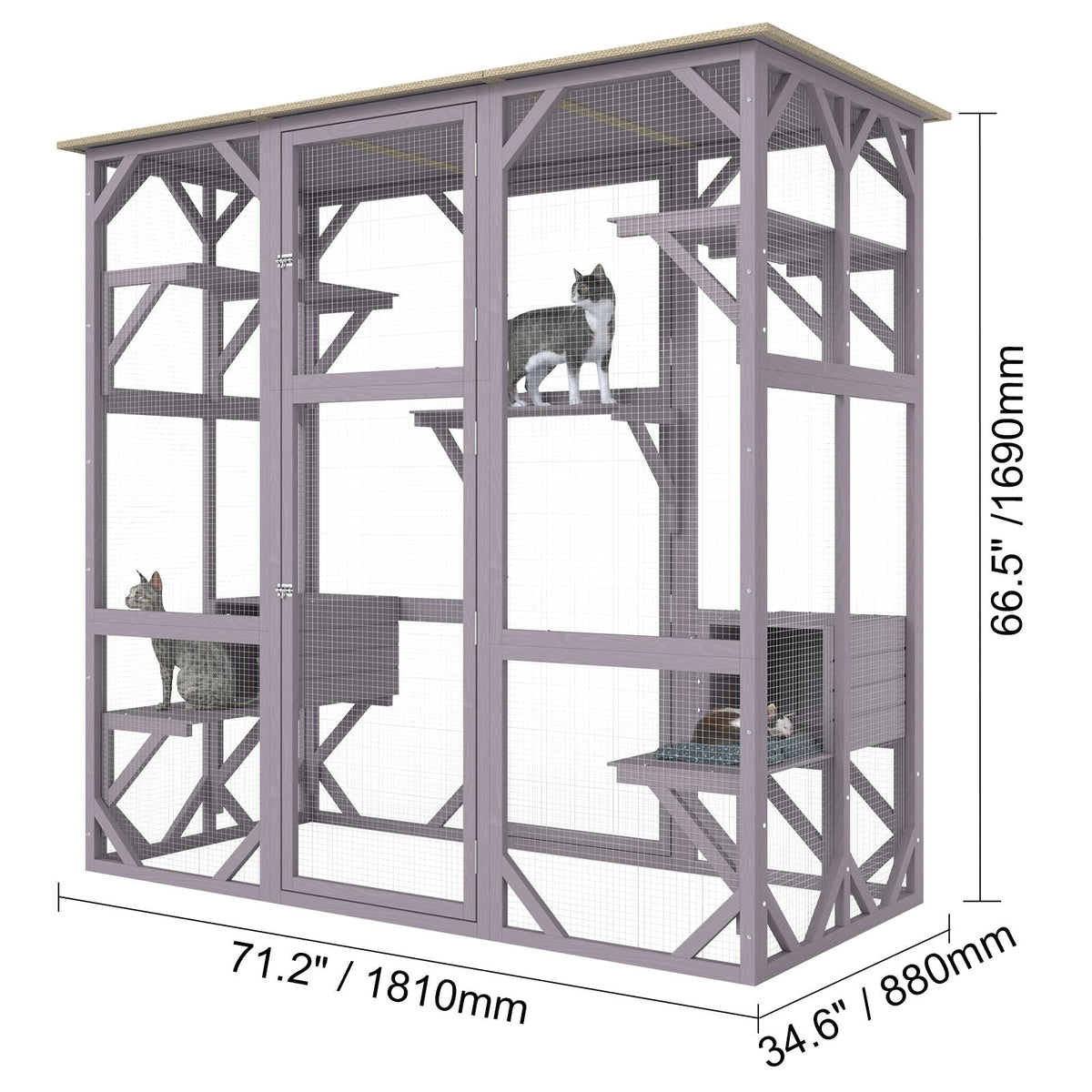 Cat House Outdoor, 7-Tier Large Catio, Cat Enclosure with 5 Platforms, 2 Resting Boxes & Large Front Door, 71.2 x 34.6 x 66.5 inch