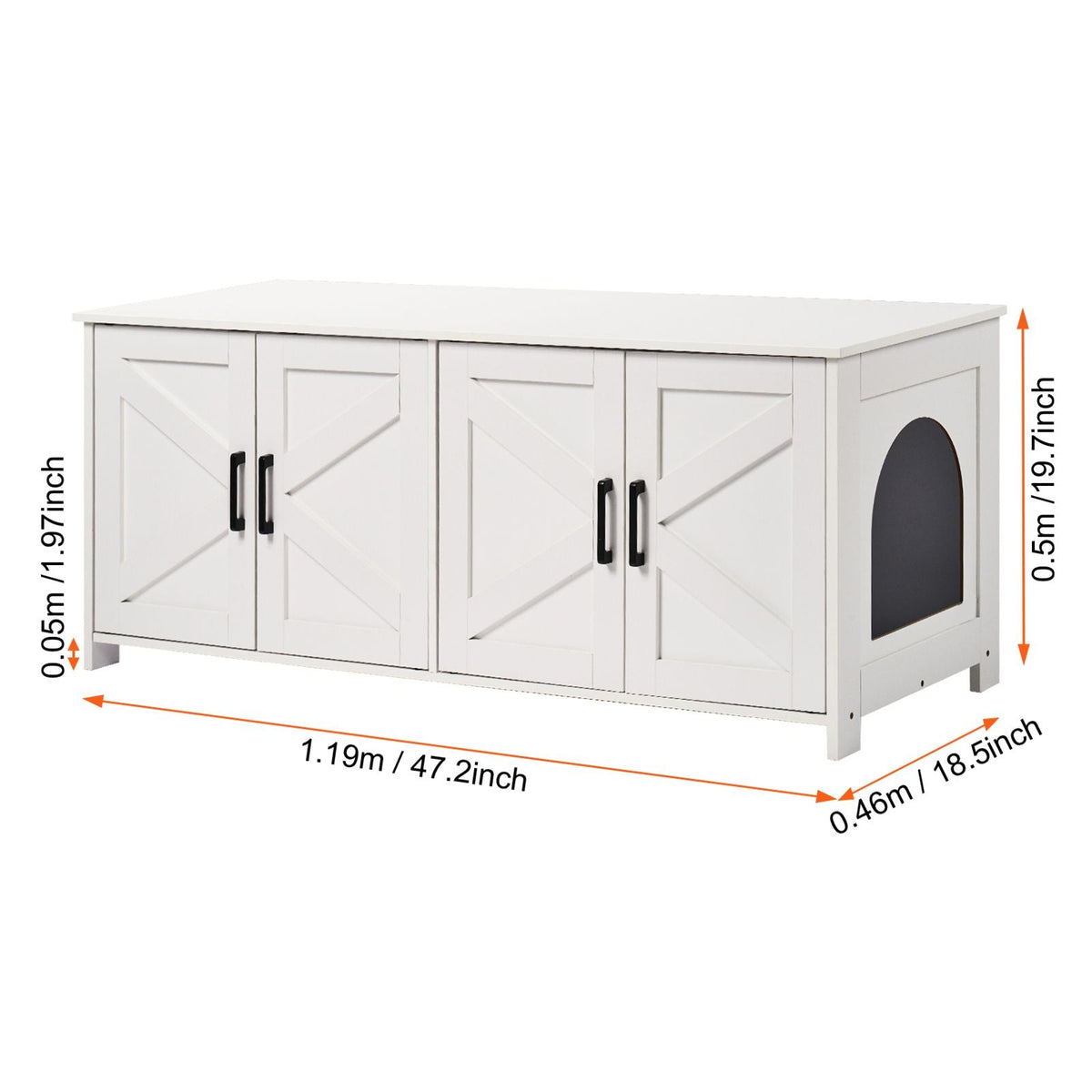 Cat Litter Box Enclosure for 2 Cats, Litter Box Furniture Hidden with Double Rooms, Wooden Cat Box Cabinet Fit Most of Litter Box, 47.2"L x 18.5"W x 19.7"H, White