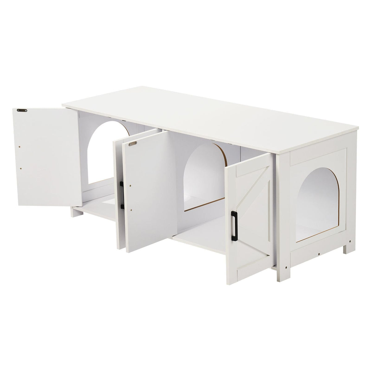 Cat Litter Box Enclosure for 2 Cats, Litter Box Furniture Hidden with Double Rooms, Wooden Cat Box Cabinet Fit Most of Litter Box, 47.2"L x 18.5"W x 19.7"H, White