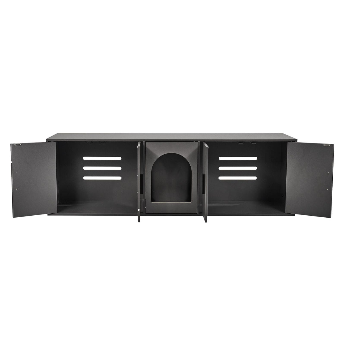Cat Litter Box Enclosure for 2 Cats, Litter Box Furniture Hidden with Double Rooms, Wooden Cat Box Cabinet Fit Most of Litter Box, 57.9"L x 18.3"W x 17.9"H, Black