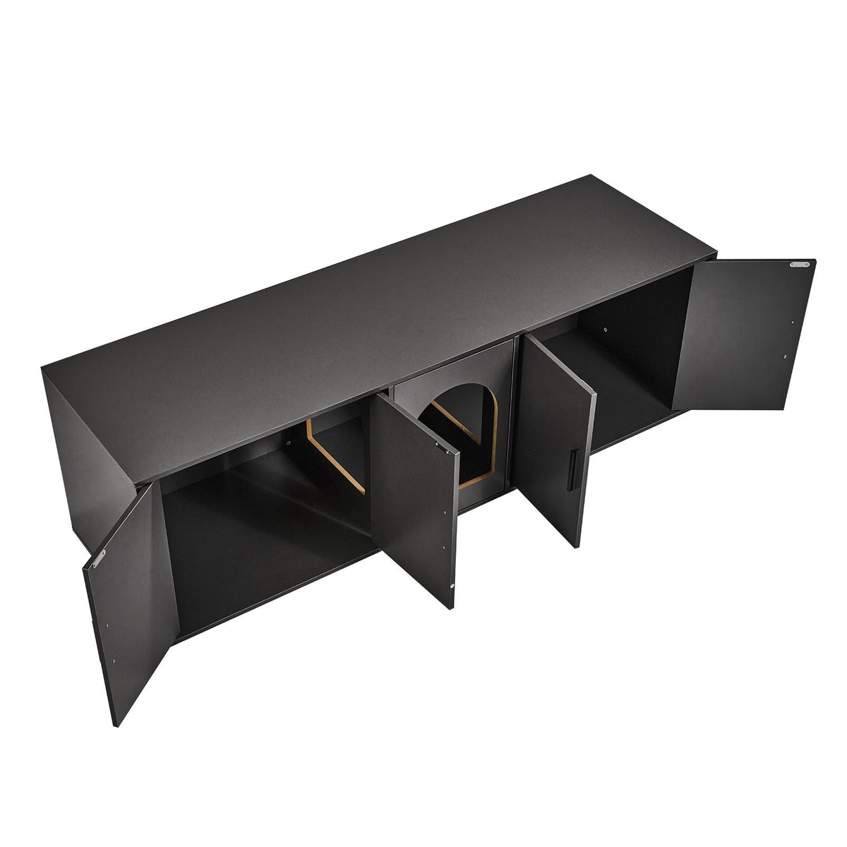 Cat Litter Box Enclosure for 2 Cats, Litter Box Furniture Hidden with Double Rooms, Wooden Cat Box Cabinet Fit Most of Litter Box, 57.9"L x 18.3"W x 17.9"H, Black
