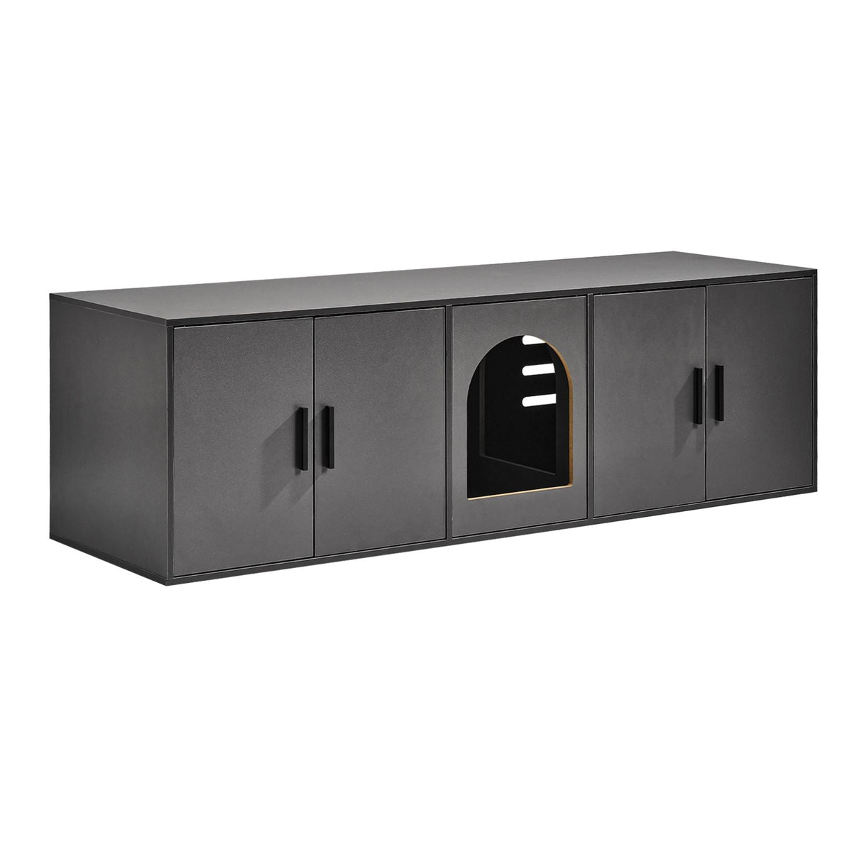 Cat Litter Box Enclosure for 2 Cats, Litter Box Furniture Hidden with Double Rooms, Wooden Cat Box Cabinet Fit Most of Litter Box, 57.9"L x 18.3"W x 17.9"H, Black