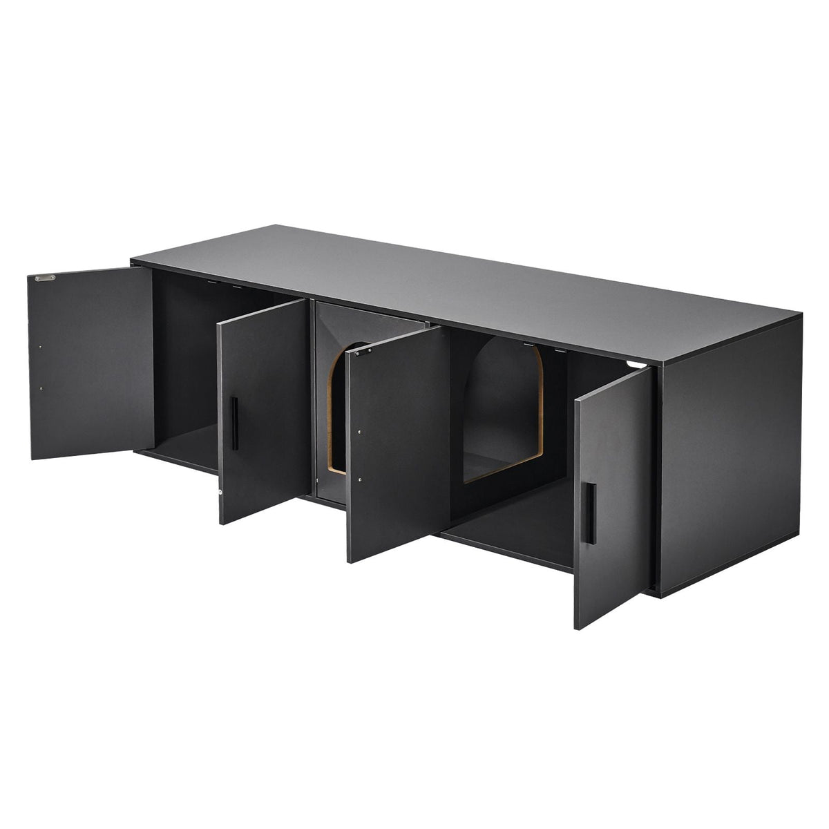 Cat Litter Box Enclosure for 2 Cats, Litter Box Furniture Hidden with Double Rooms, Wooden Cat Box Cabinet Fit Most of Litter Box, 57.9"L x 18.3"W x 17.9"H, Black