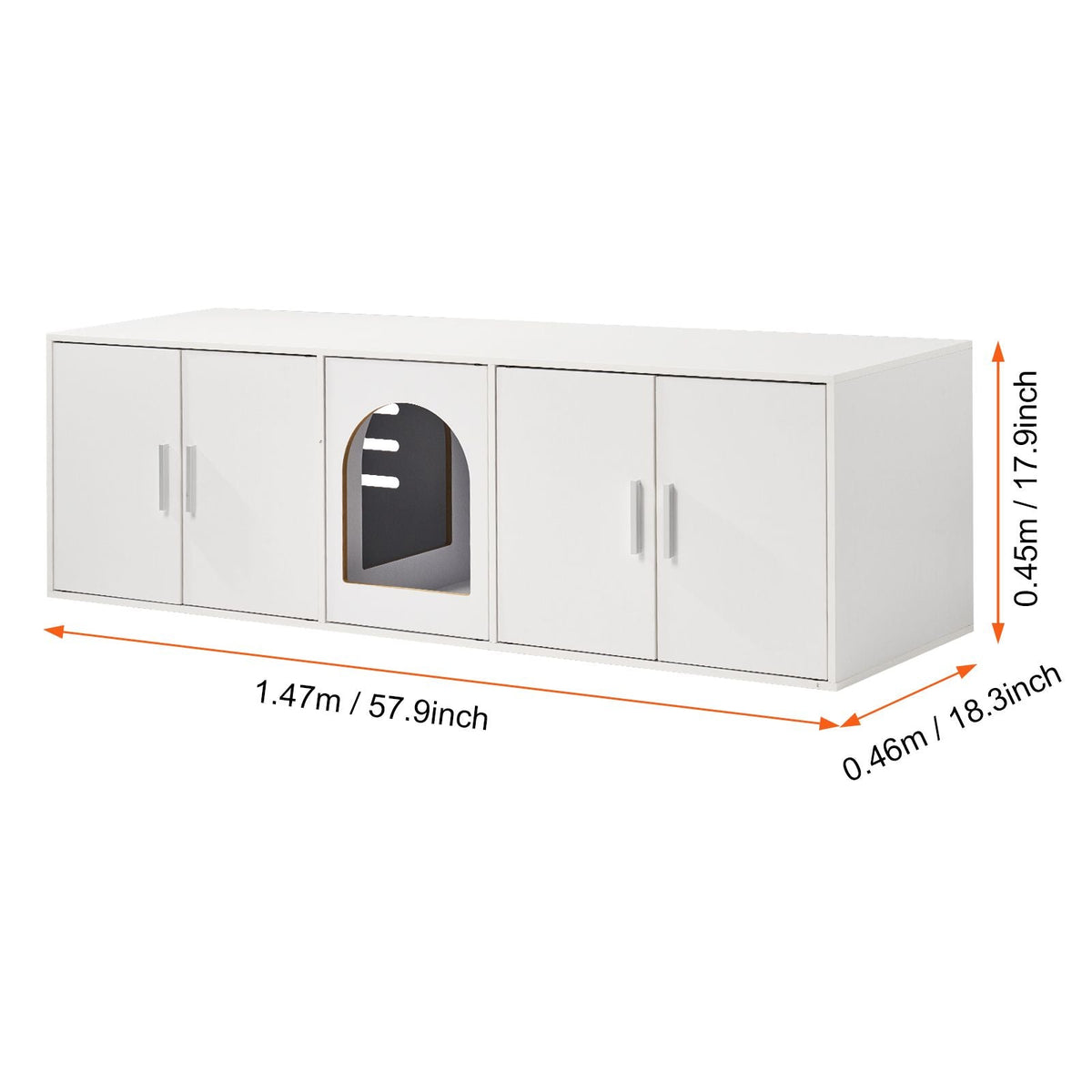 Cat Litter Box Enclosure for 2 Cats, Litter Box Furniture Hidden with Double Rooms, Wooden Cat Box Cabinet Fit Most of Litter Box, 57.9"L x 18.3"W x 17.9"H, White