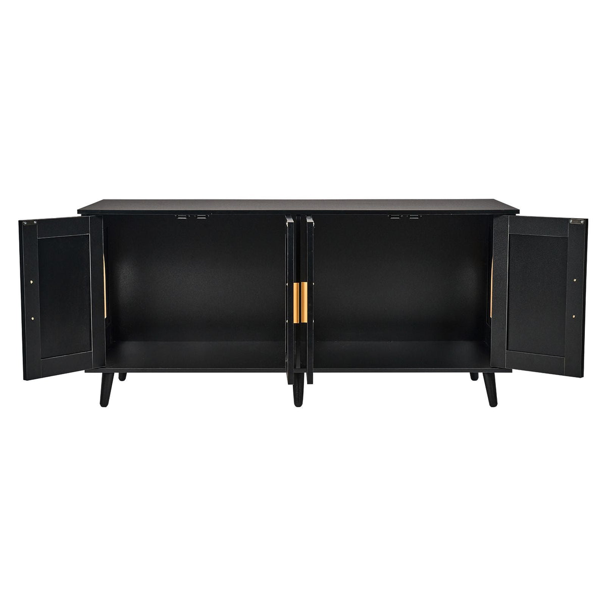 Cat Litter Box Enclosure for 2 Cats, Litter Box Furniture Hidden with Rattan Decorated Doors, Wooden Cat Box Cabinet Fit Most of Litter Box, 47.2"L x 19.7"W x 21.7"H, Black