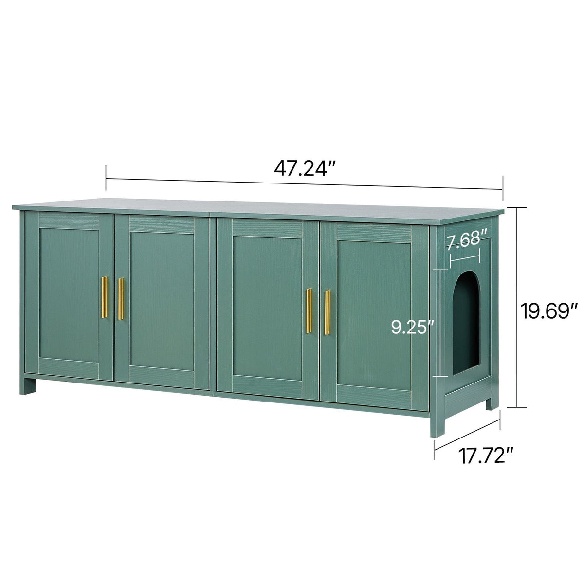 Cat Litter Box Enclosure for Multi Cats, 47.2 in Hidden Litter Box Cabinet with 4 Doors & 2 Entries, Indoor Cat Washroom, Wooden Kitty House Furniture Side Table, Fit Most Litterboxes, Green