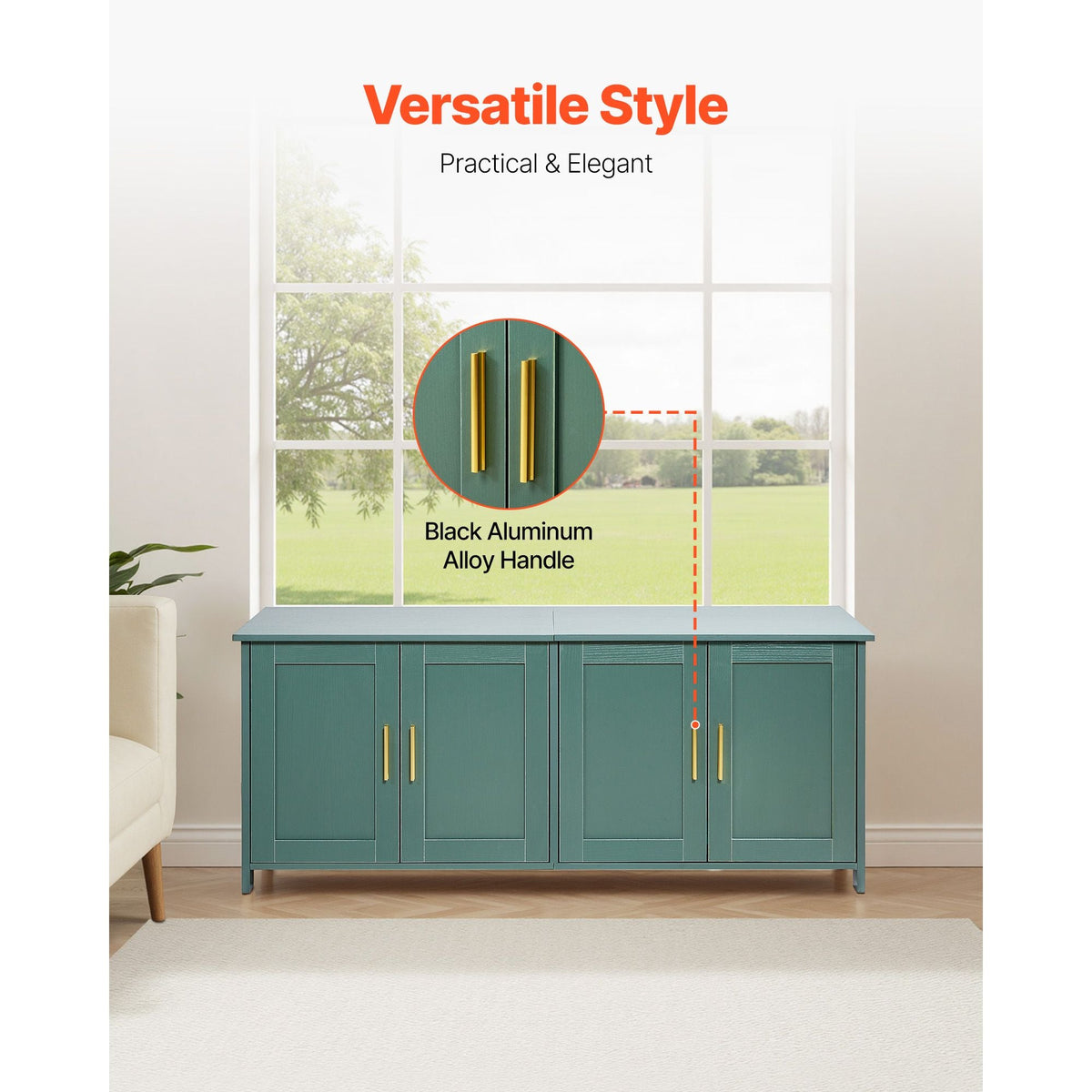 Cat Litter Box Enclosure for Multi Cats, 47.2 in Hidden Litter Box Cabinet with 4 Doors & 2 Entries, Indoor Cat Washroom, Wooden Kitty House Furniture Side Table, Fit Most Litterboxes, Green