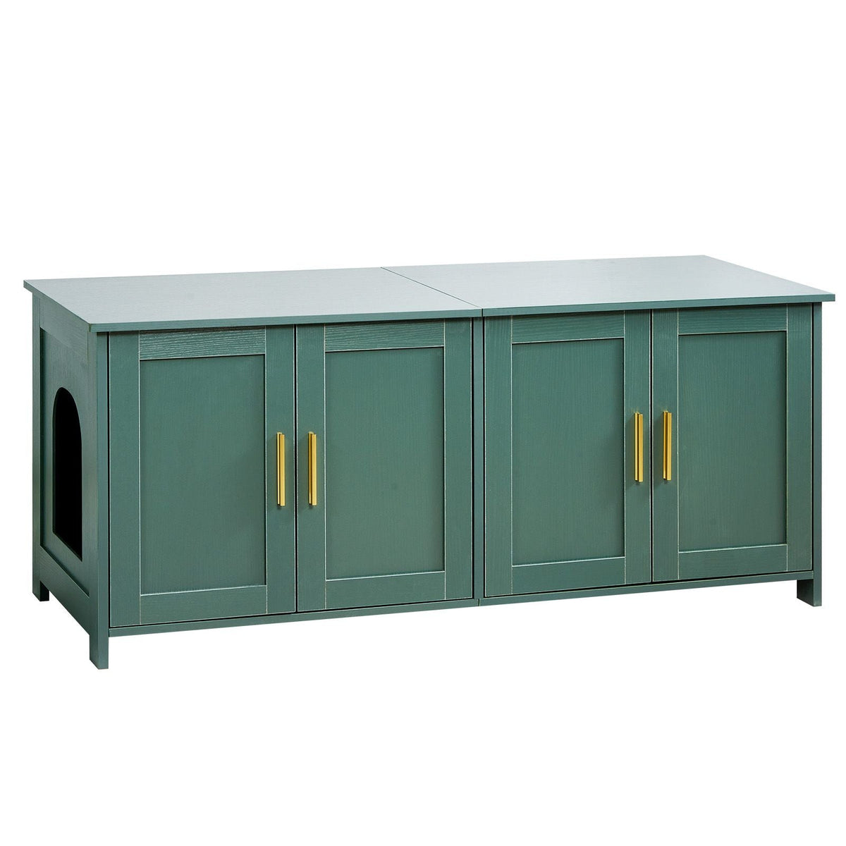 Cat Litter Box Enclosure for Multi Cats, 47.2 in Hidden Litter Box Cabinet with 4 Doors & 2 Entries, Indoor Cat Washroom, Wooden Kitty House Furniture Side Table, Fit Most Litterboxes, Green