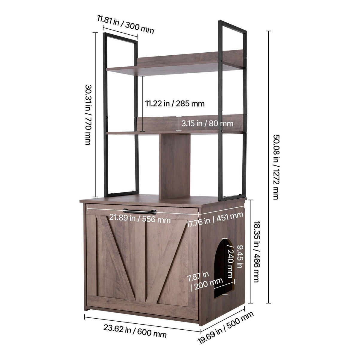 Cat Litter Box Enclosure Furniture, 23.6 in Hidden Litter Box Cabinet with Storage Shelves, Modern Style, Waterproof Cat Washroom Side Table Cat House, Fit Most of Litterbox, for Living Room