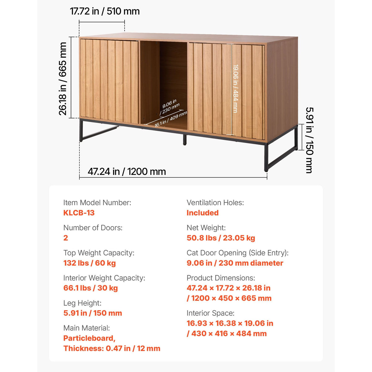 Cat Litter Box Enclosure Furniture, 47.2 in Hidden Litter Box Cabinet with Scratch Pad & Storage, Waterproof Cat Washroom End Table Cat House, Fit Most of Litterbox, for Bedroom Living Room