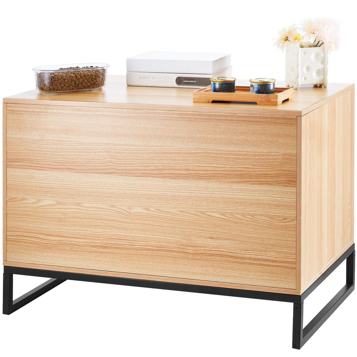 Cat Litter Box Enclosure, Hidden Litter Box Furniture, Wooden Cat Washroom Indoor with 2 Doors & Study Metal Legs, Cat House Cabinet Hidden Fit Most of Litter Box, 31.5"L x 20"W x 22"H, Natural