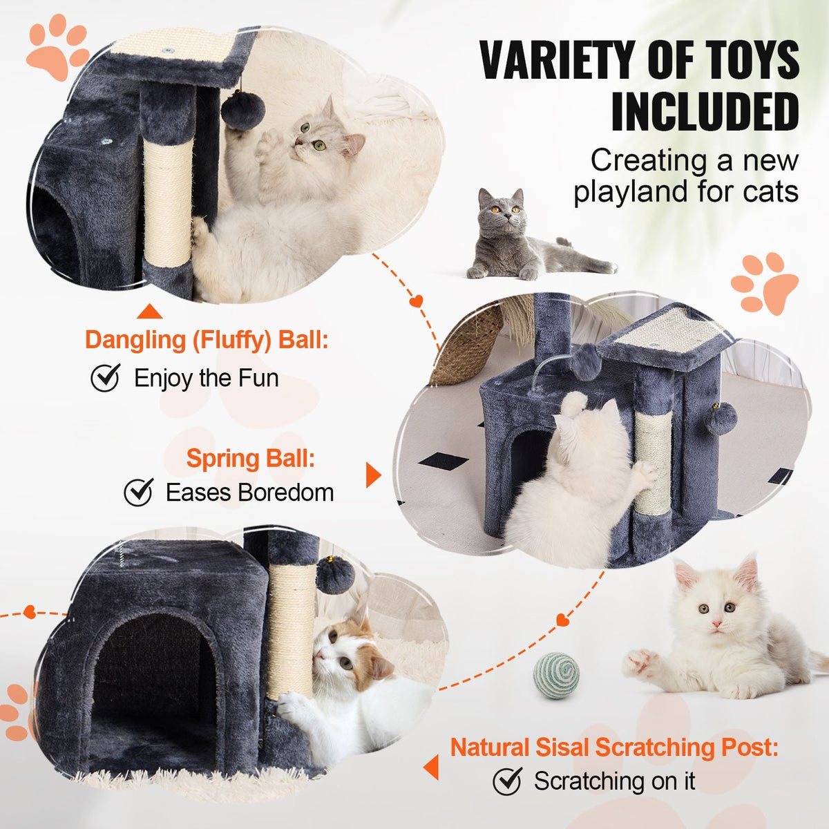 Cat Tree for Indoor Cats, 31.4" Cat Tower with Cat Condo, Sisal Scratching Post, Hammock, Top Perch, Jumping Platform, Cat House with Hang Ball, Cat Furniture Activity Center, Dark Grey
