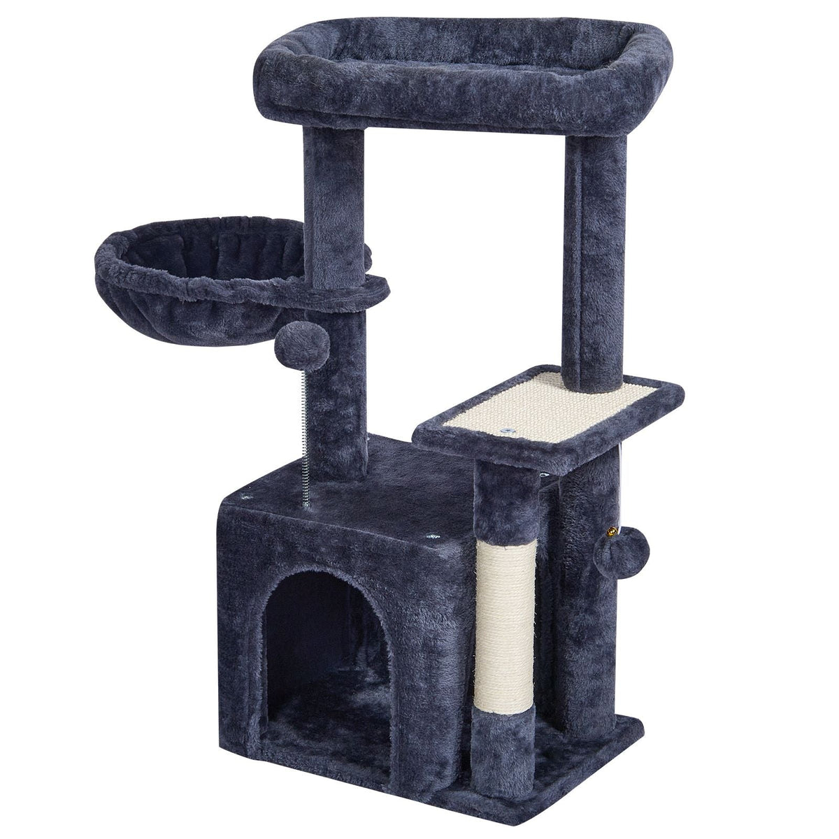 Cat Tree for Indoor Cats, 31.4" Cat Tower with Cat Condo, Sisal Scratching Post, Hammock, Top Perch, Jumping Platform, Cat House with Hang Ball, Cat Furniture Activity Center, Dark Grey