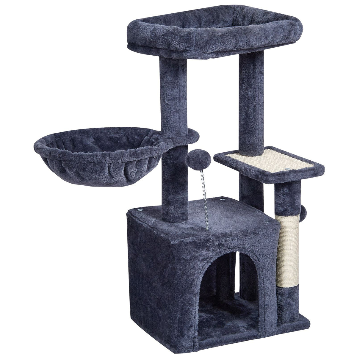 Cat Tree for Indoor Cats, 31.4" Cat Tower with Cat Condo, Sisal Scratching Post, Hammock, Top Perch, Jumping Platform, Cat House with Hang Ball, Cat Furniture Activity Center, Dark Grey