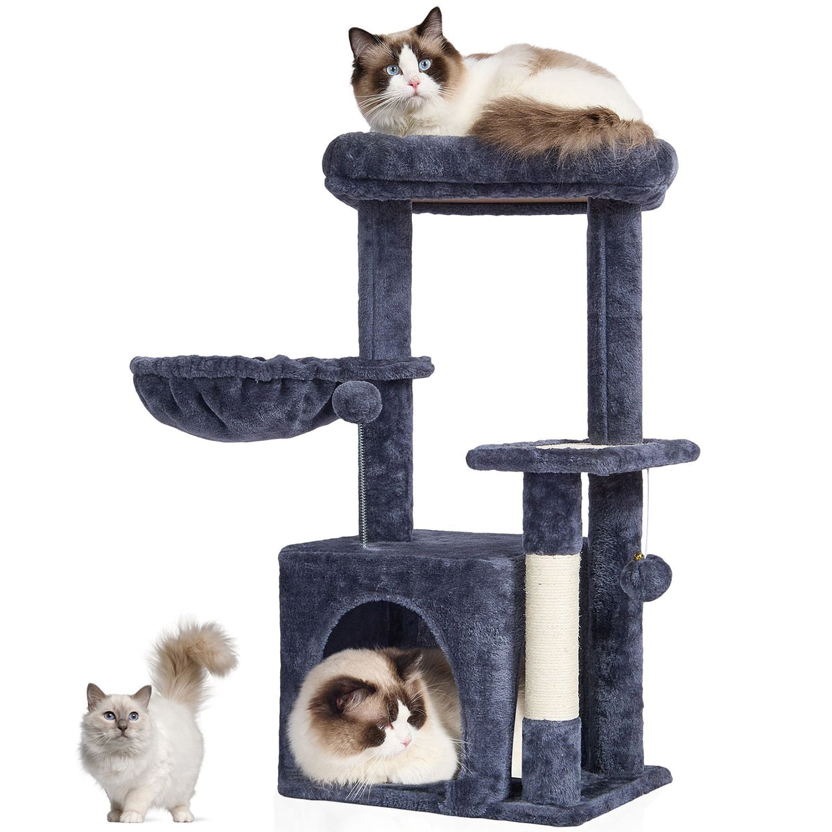 Cat Tree for Indoor Cats, 31.4" Cat Tower with Cat Condo, Sisal Scratching Post, Hammock, Top Perch, Jumping Platform, Cat House with Hang Ball, Cat Furniture Activity Center, Dark Grey