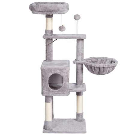 Cat Tree for Indoor Cats, 45.2" Cat Tower with Cat Condo, Sisal Scratching Post, Hammock, Top Perch, Jumping Platforms, Large Cat House with Hang Ball, Cat Furniture Activity Center, Light Grey