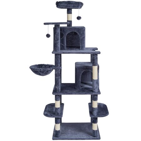 Cat Tree for Indoor Cats, 68.5" Cat Tower with 2 Cat Condos, Sisal Scratching Post, Hammock, Top Perch, Jumping Platforms, Large Cat Furniture Activity Center with Hang Ball, Dark Grey