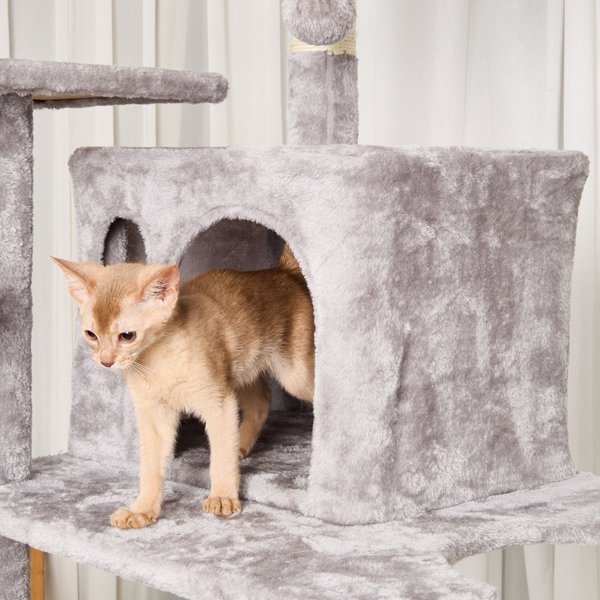 Cat Tree for Indoor Cats, 68.5" Cat Tower with 2 Cat Condos, Sisal Scratching Post, Hammock, Top Perch, Jumping Platforms, Large Cat Furniture Activity Center with Hang Ball, Light Grey