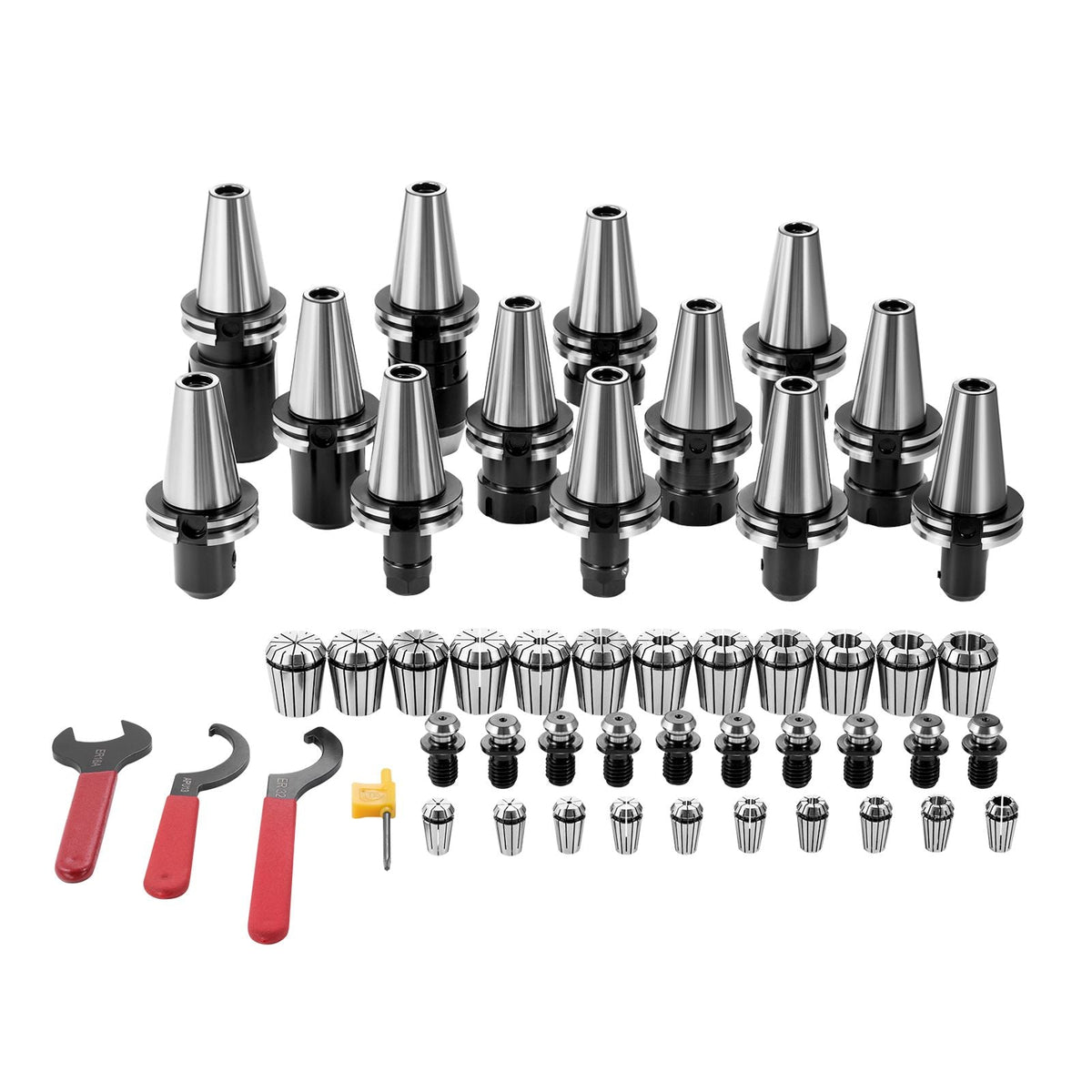 CAT40 Collet Holder ER 16/32 Collet Set, 35 PCs, SLN FMB ER16/32 APU Tool Holders Spring Steel Collet Chucks with 10 Pull Studs and 3 Wrenches, for Milling Machine Drill Presses Boring Machine