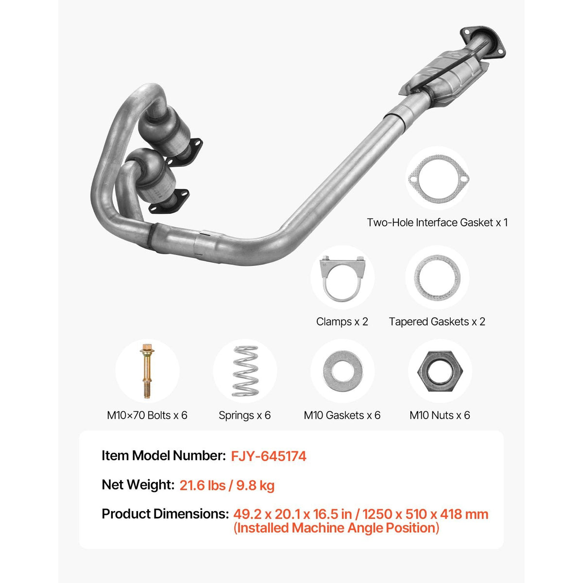 Catalytic Converter, 2 Pack, Compatible with 2004-2006 Jeep Wrangler 4.0L L6, Front, Rear, Replacement OE 645174, Stainless Steel Material High Flow Converter, for Exhaust Gas Purification