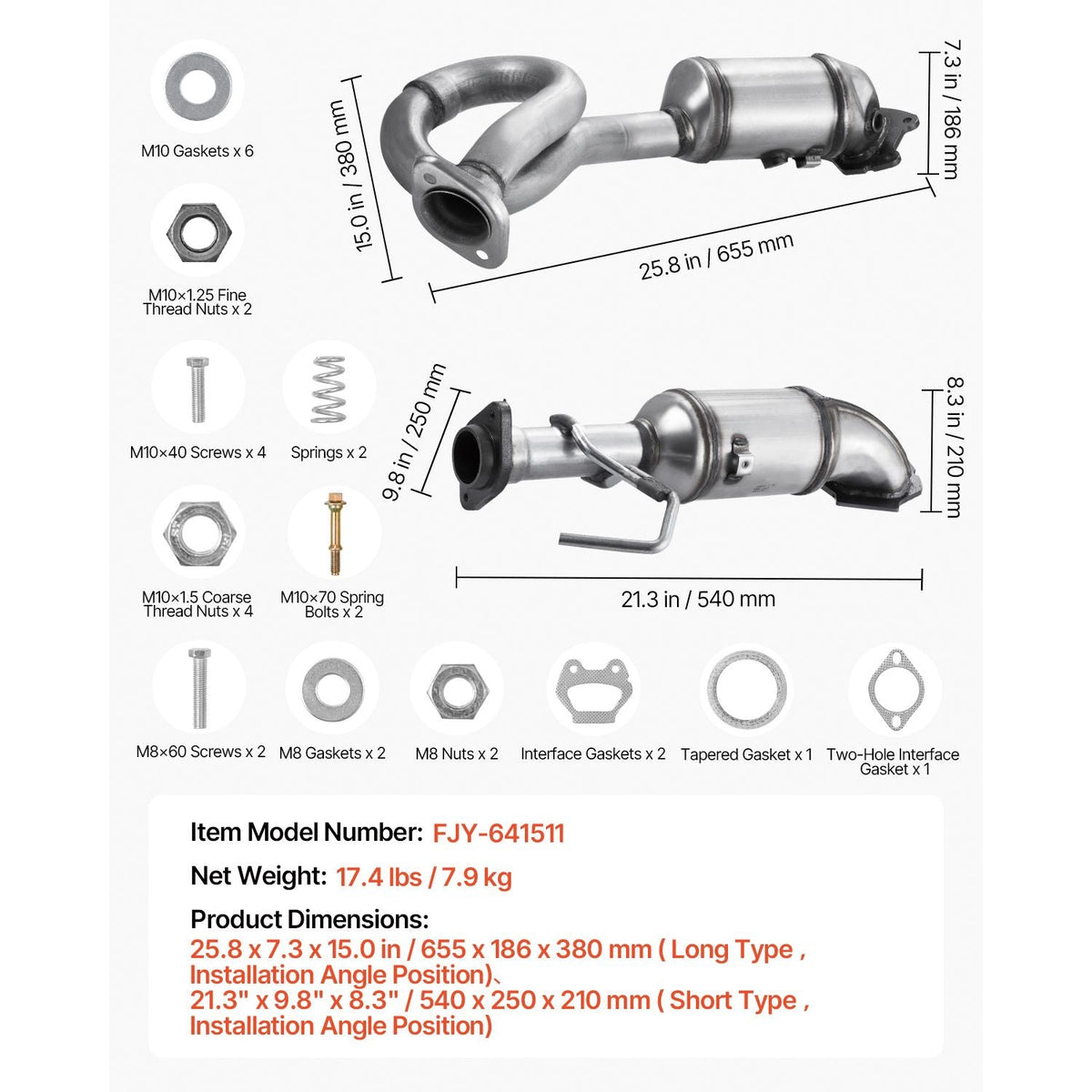 Catalytic Converter, 2 Pack, Compatible with 2012-2017 Jeep Wrangler 3.6L V6, Front, Replacement OE 641511, Stainless Steel Material High Flow Catalytic Converter, for Exhaust Gas Purification