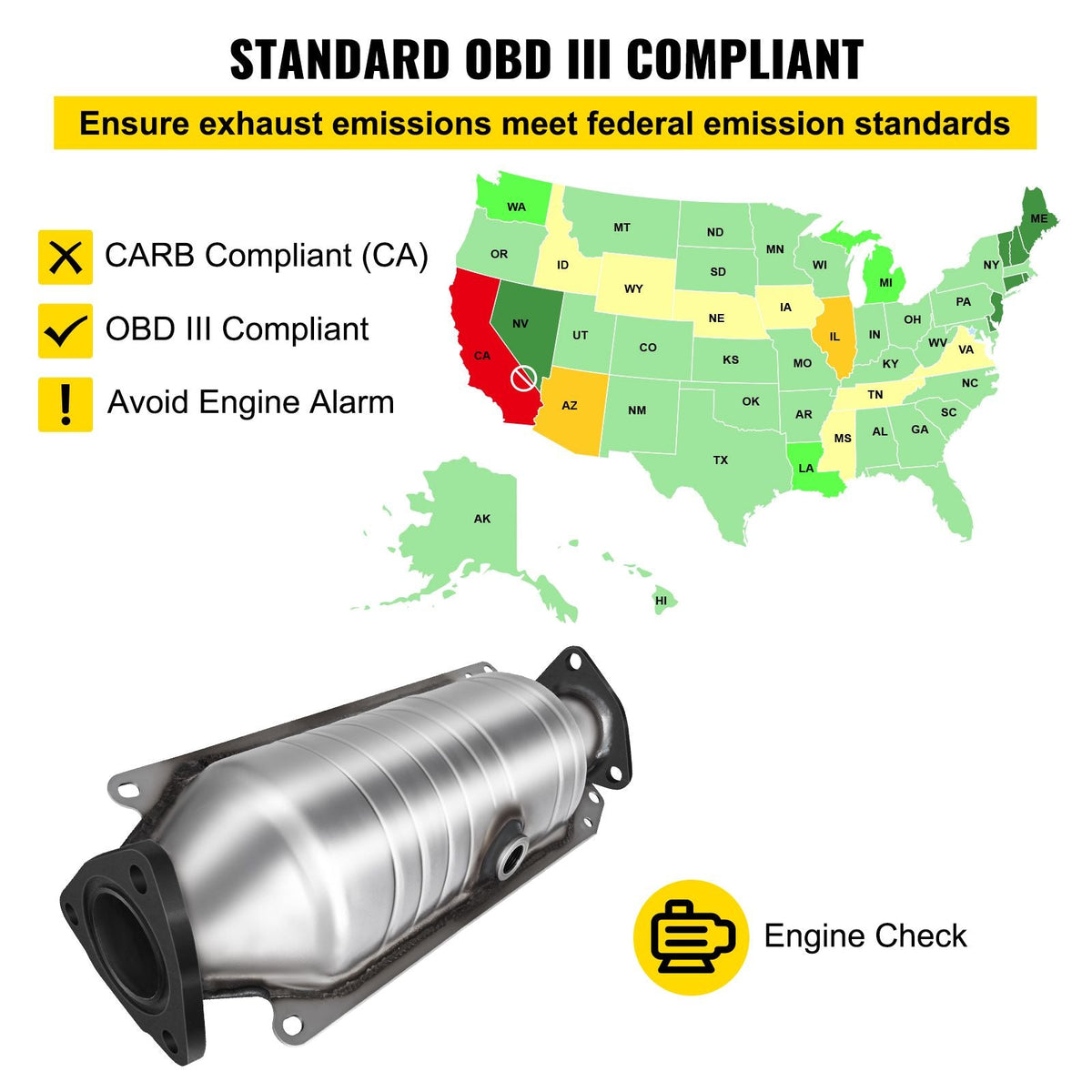 Catalytic Converter Compatible with 1998-2002 Honda Accord 2.3L, Direct-Fit High Flow Series Cat Converter, Stainless Steel Exhaust Converter Pipe with Flange Design & Gasket (OBD III Compliant)