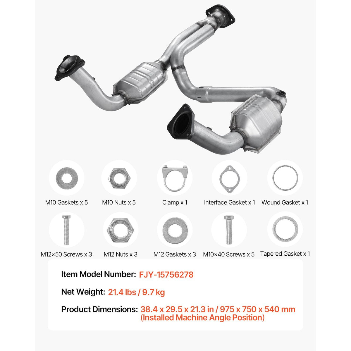 Catalytic Converter, Compatible with Cadillac Escalade/Chevy Avalanche Silverado Suburban Tahoe/GMC Sierra Yukon, 4.3L V6, 4.8L/5.3L V8, Front, Left, Right, Replacement OE 15756278, 50366
