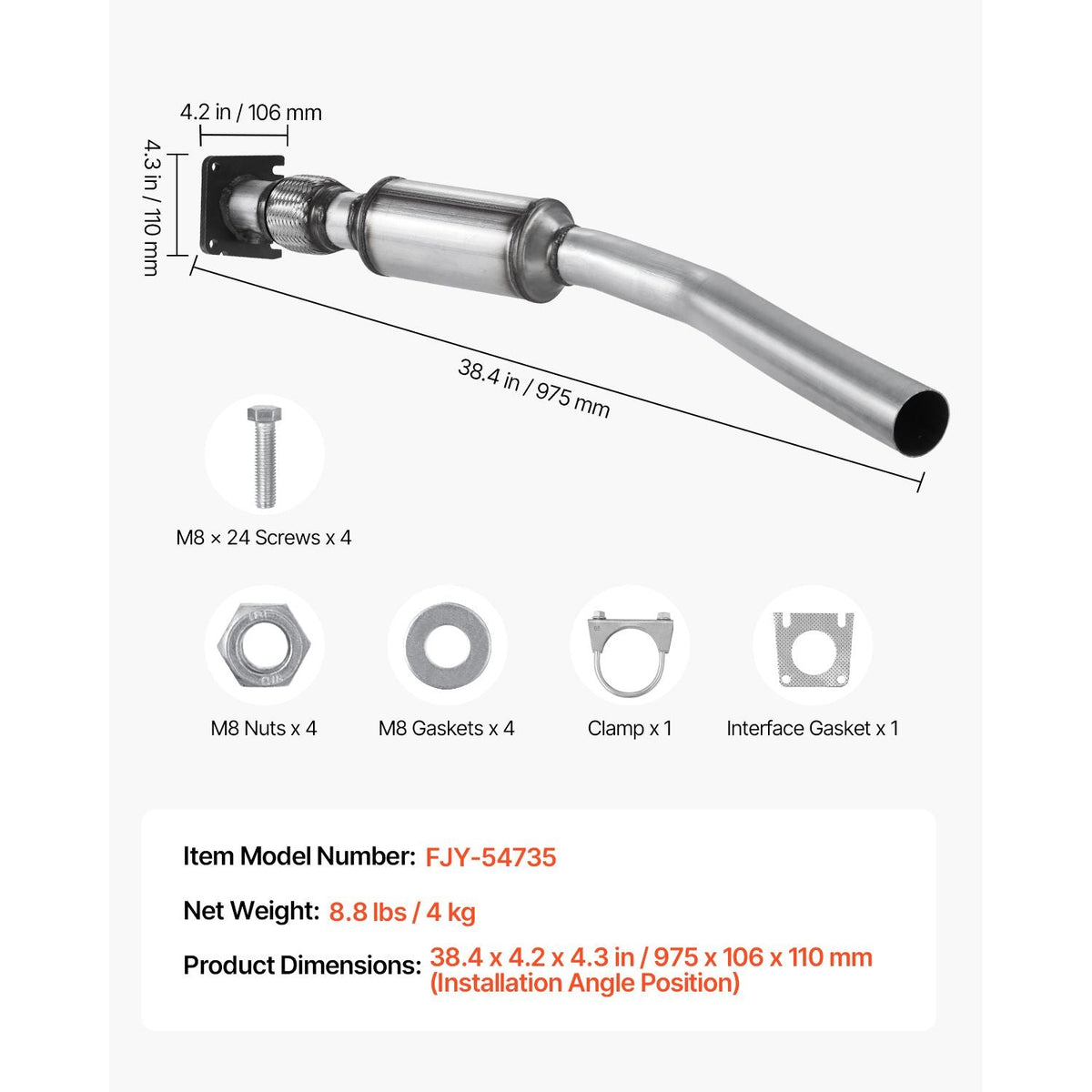 Catalytic Converter, Compatible with Chrysler 200 Sebring/Dodge Avenger Caliber Journey /Jeep Compass Patriot, 2.4L L4, Front, Replacement OE 54735, Stainless Steel, for Exhaust Gas Purification