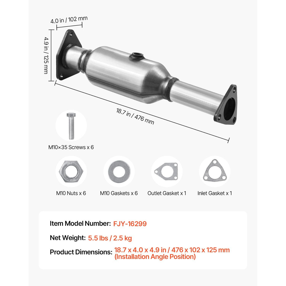 Catalytic Converter, Compatible with Honda Accord 2.4L 2003 2004 2005 2006 2007, 2.4L L4 Engine, Rear, Replacement OE 16299, Stainless Steel Material, for Quick Exhaust Gas Purification