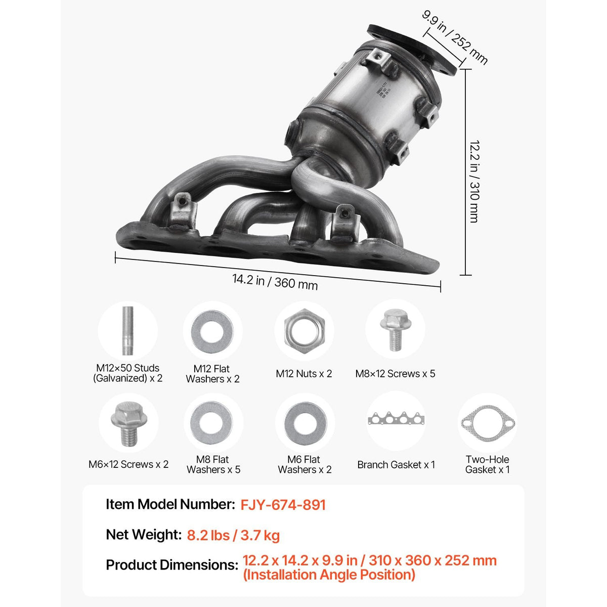 Catalytic Converter, Compatible with Kia Soul Rio/Hyundai Veloster Accent, 1.6L L4, Front, Replacement OE 674-891, 16680, Stainless Steel High Flow Converter, for Exhaust Gas Purification