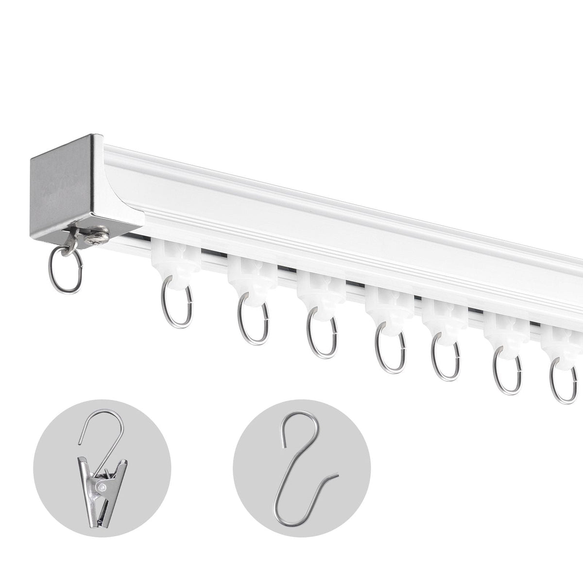 Ceiling Curtain Track Set, 11.8 FT/3.6 Meter, Sliding Ceiling Track System for Curtains, Room Divider Curtain Track Ceiling/Wall Mounted for Living Room Bedroom with Hooks and Hardware, White