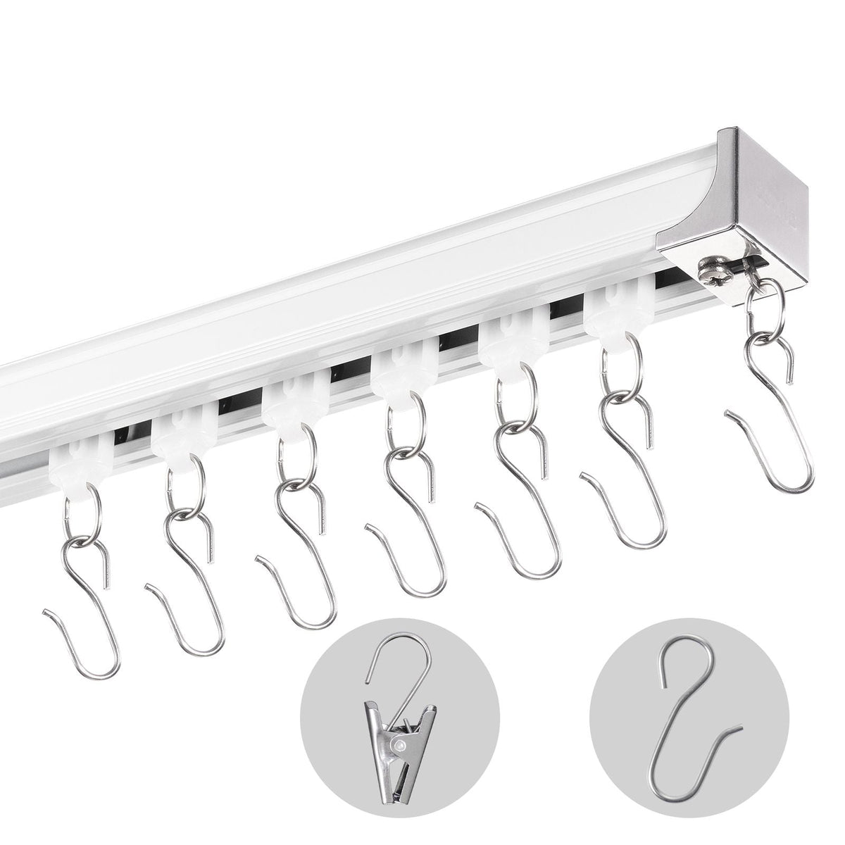 Ceiling Curtain Track Set, 11.8 FT/3.6 Meter, Sliding Ceiling Track System for Curtains, Room Divider Curtain Track Ceiling/Wall Mounted for Living Room Bedroom with Hooks and Hardware, White