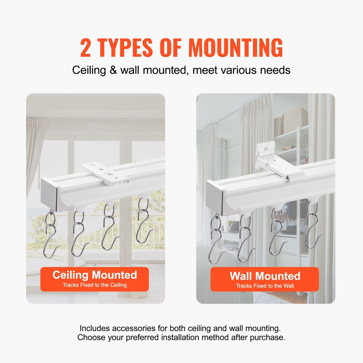 Ceiling Curtain Track Set, 11.8 FT/3.6 Meter, Sliding Ceiling Track System for Curtains, Room Divider Curtain Track Ceiling/Wall Mounted for Living Room Bedroom with Hooks and Hardware, White