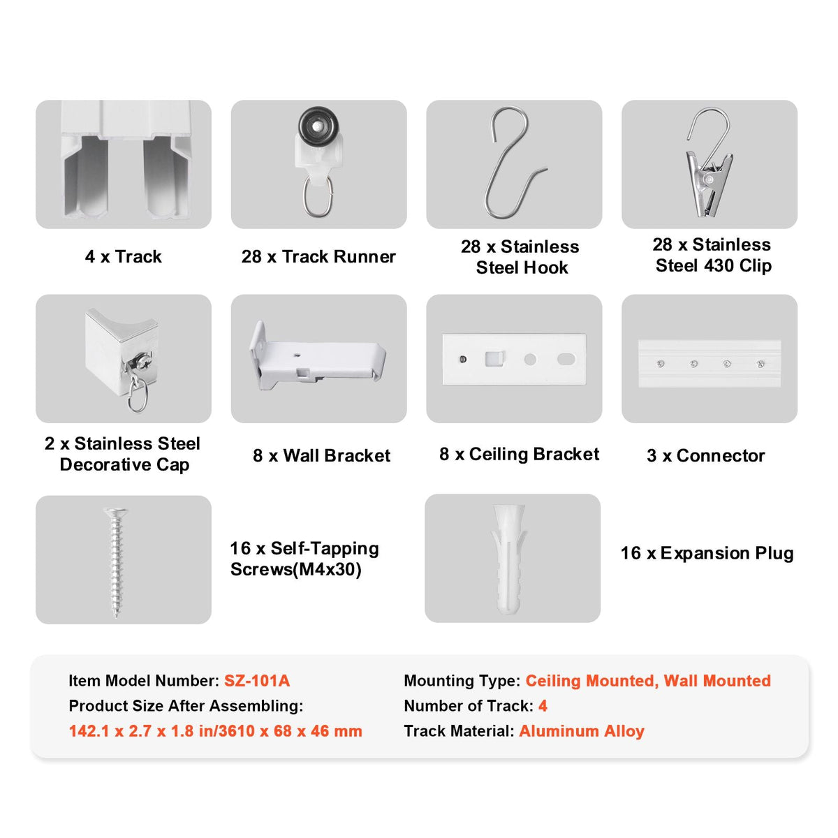 Ceiling Curtain Track Set, 11.8 FT/3.6 Meter, Sliding Ceiling Track System for Curtains, Room Divider Curtain Track Ceiling/Wall Mounted for Living Room Bedroom with Hooks and Hardware, White